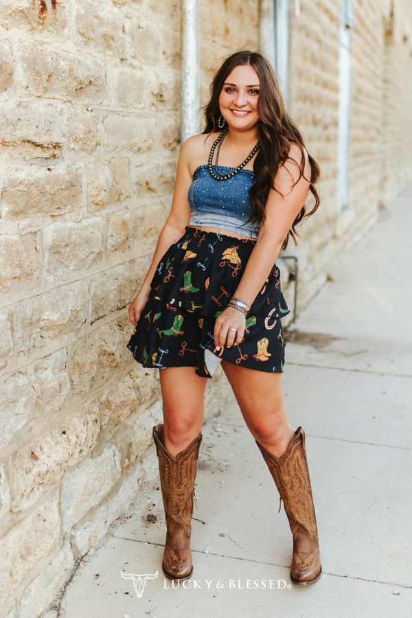 Boots Printed Ruffle Elastic Waist Skirt - Broken horn