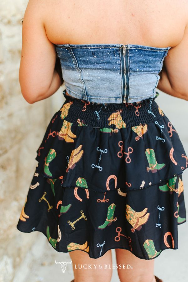 Boots Printed Ruffle Elastic Waist Skirt - Broken horn