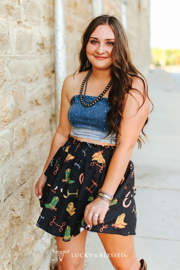 Boots Printed Ruffle Elastic Waist Skirt - Broken horn