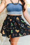 Boots Printed Ruffle Elastic Waist Skirt - Broken horn