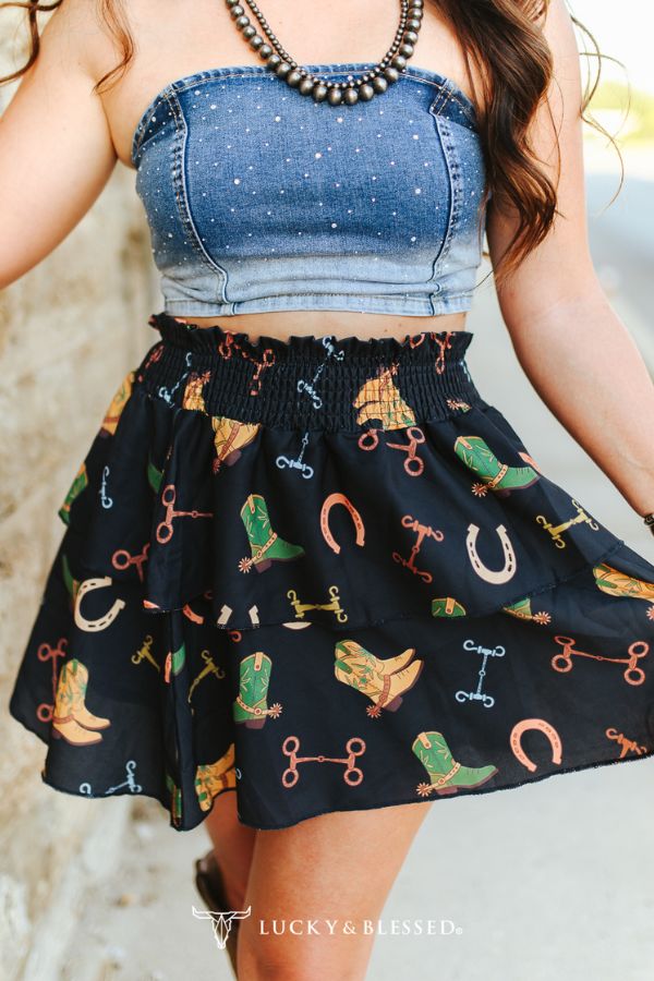 Boots Printed Ruffle Elastic Waist Skirt - Broken horn
