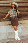 Brown Suede Stretch High Waisted Studded Skirt - Broken horn