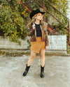 Camel Stretch Suede High Rise Studded Skort - Broken horn