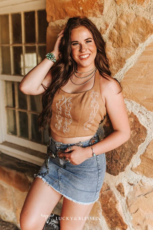 Camel Boot Stitch Halter Top - Broken horn