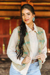 Jade Beige Aztec Wool Blend Concho Button Vest - Broken horn
