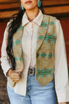 Jade Beige Aztec Wool Blend Concho Button Vest - Broken horn