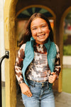 Girls Jade Puffer W/ Aztec Lining Boot Stitch Detail Vest - Broken horn