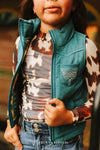 Girls Jade Puffer W/ Aztec Lining Boot Stitch Detail Vest - Broken horn