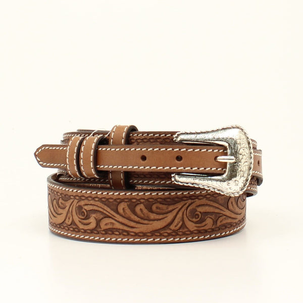 Ariat Mens Belt Stich Floral Tooled Ranger Belt - Broken horn