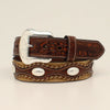 Nocona Men Belt Embossed Tabs Oval Conchos Tan - Broken horn