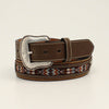 Nocona Mens Belts Southwest Pattern Inlay Round Concho Brown - Broken horn