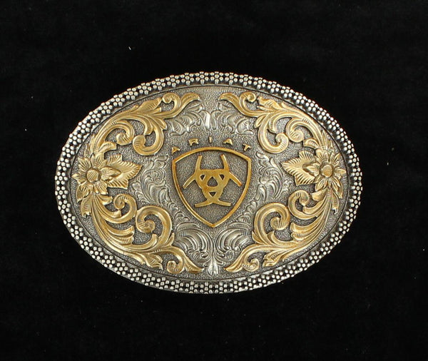 Ariat Antique Silver & Gold Oval Buckle - Broken horn
