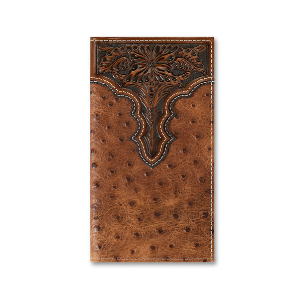 Ariat Men's Rodeo Wallet Ostrich Florar Embossed Brown - Broken horn