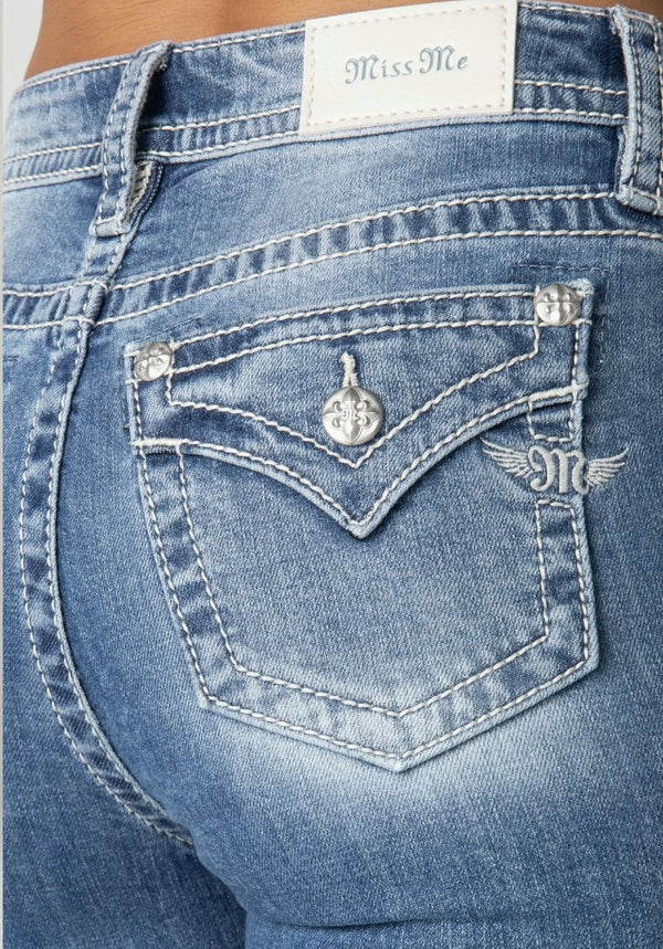 Miss Me High Rise Ladies Boot Cut Jeans - Broken horn