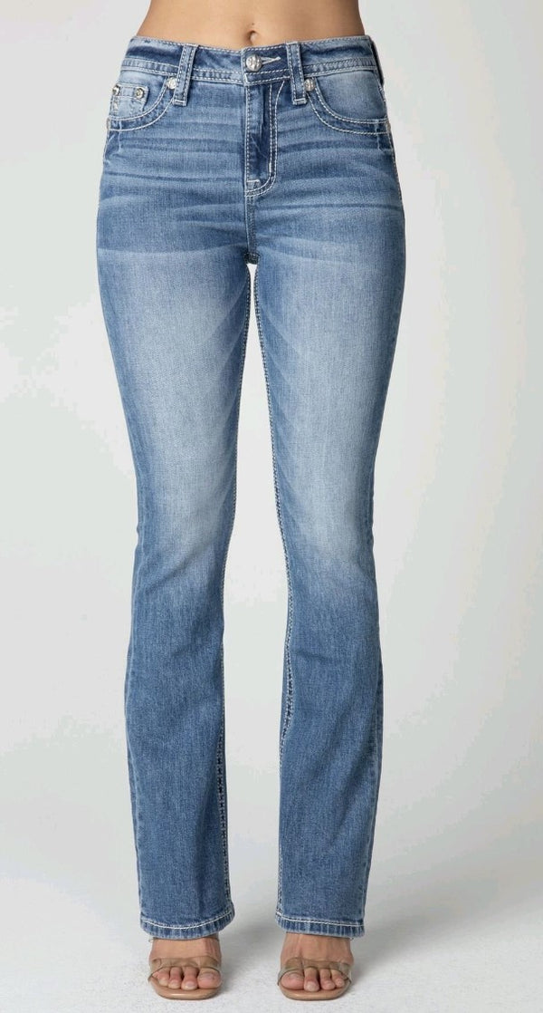 Miss Me High Rise Ladies Boot Cut Jeans - Broken horn