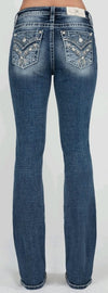 Mid-Rise Bootcut Miss Me Jeans with Faux back Pocket - Broken horn