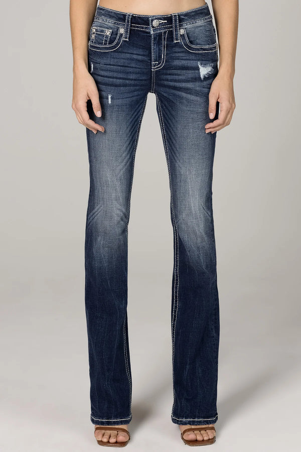 Miss Me Mid Rise Boot Cut Jean - Cross - Broken horn