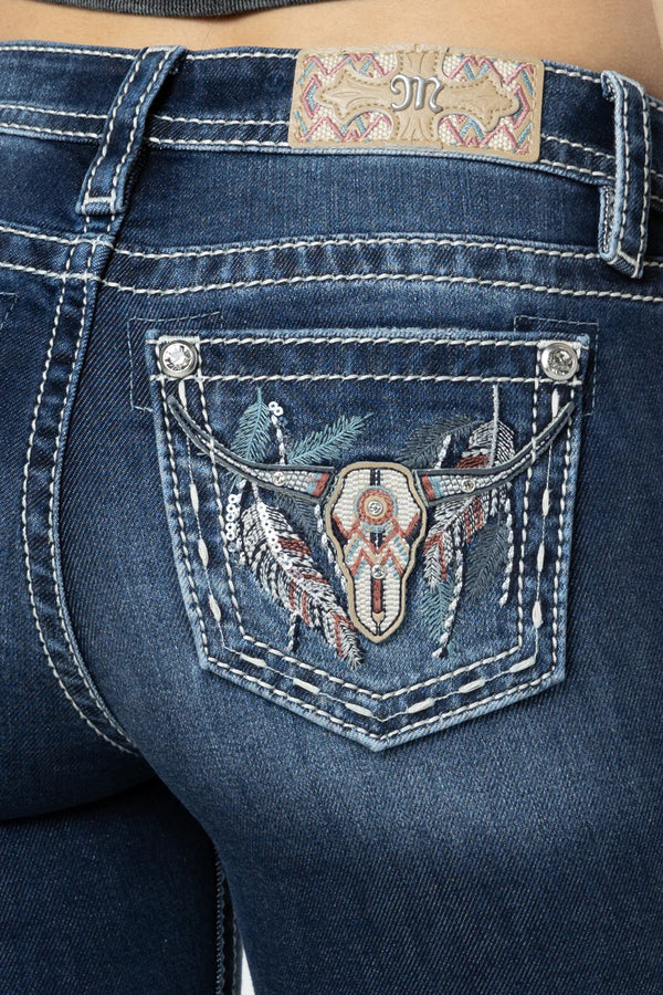 Miss Me Aztec Bull Mid-Rise Boot Cut - Broken horn