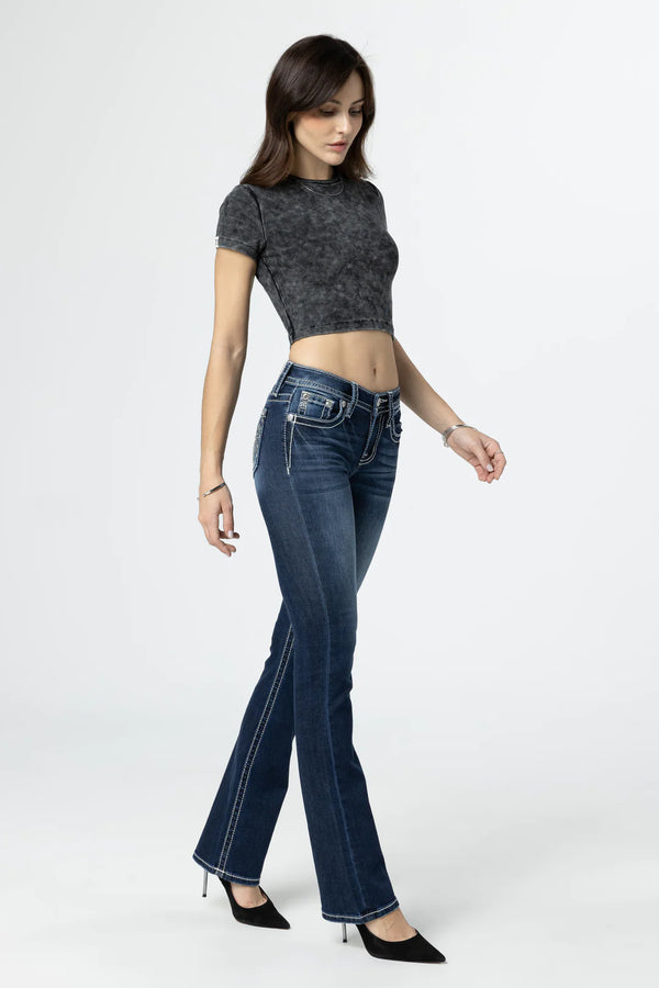 Miss Me Aztec Bull Mid-Rise Boot Cut - Broken horn