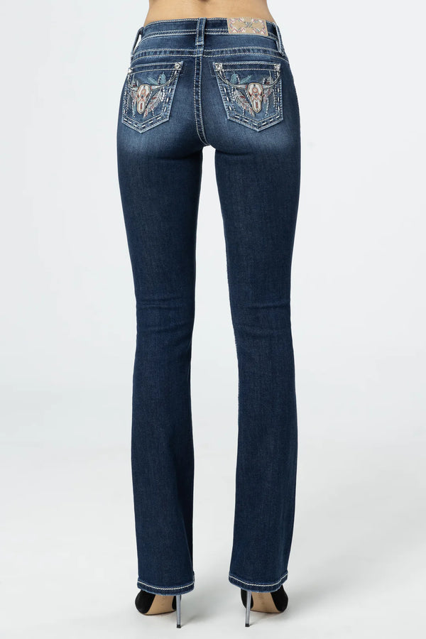 Miss Me Aztec Bull Mid-Rise Boot Cut - Broken horn