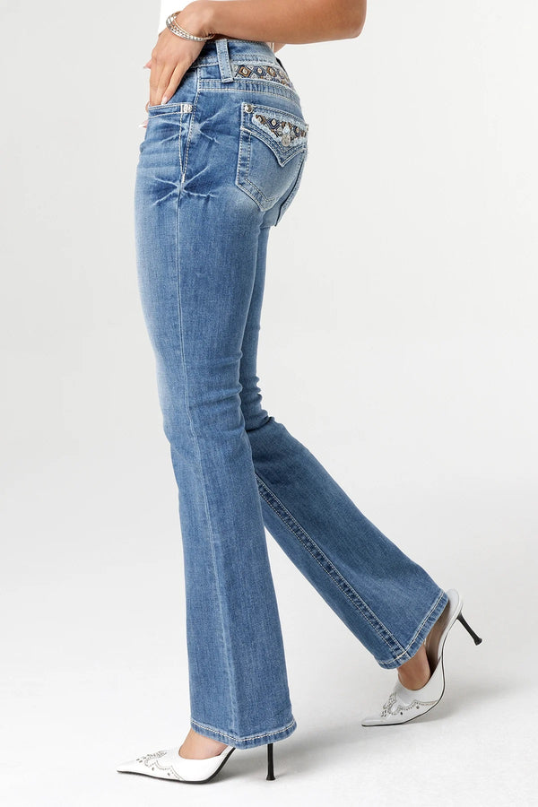Stitched to Topaz Bootcut Jeans - Broken horn