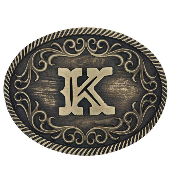 Filigree Initial Attitude Belt Buckle - Broken horn