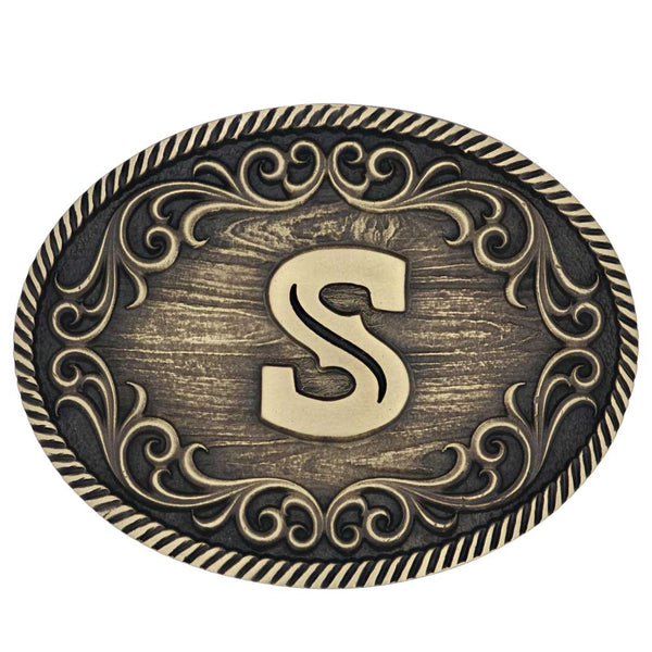 Filigree Initial Attitude Belt Buckle - Broken horn