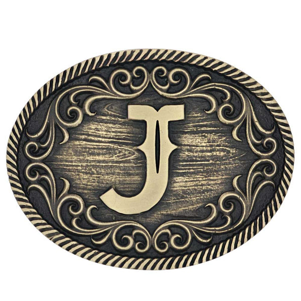 Filigree Initial Attitude Belt Buckle - Broken horn