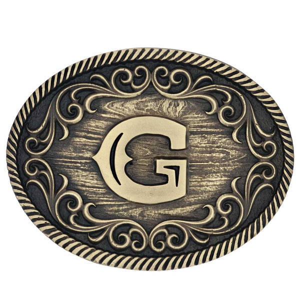 Filigree Initial Attitude Belt Buckle - Broken horn