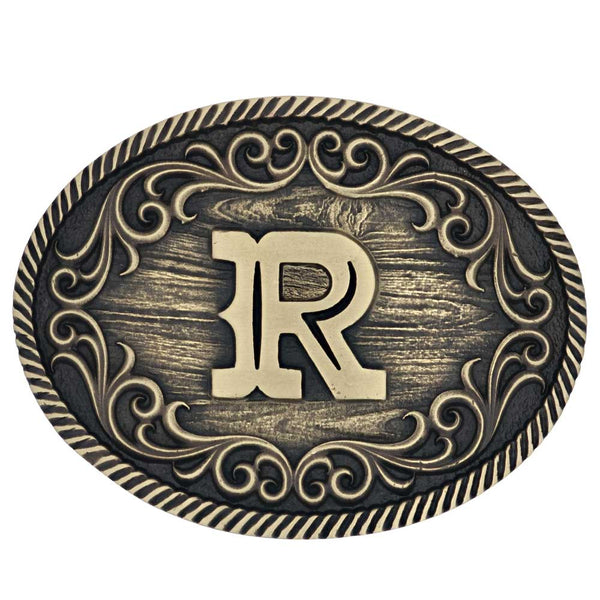 Filigree Initial Attitude Belt Buckle - Broken horn