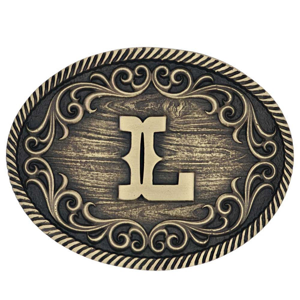 Filigree Initial Attitude Belt Buckle - Broken horn