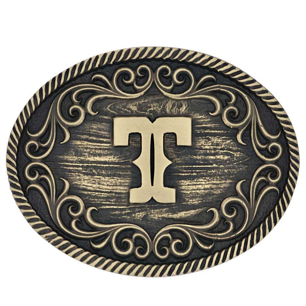 Filigree Initial Attitude Belt Buckle - Broken horn