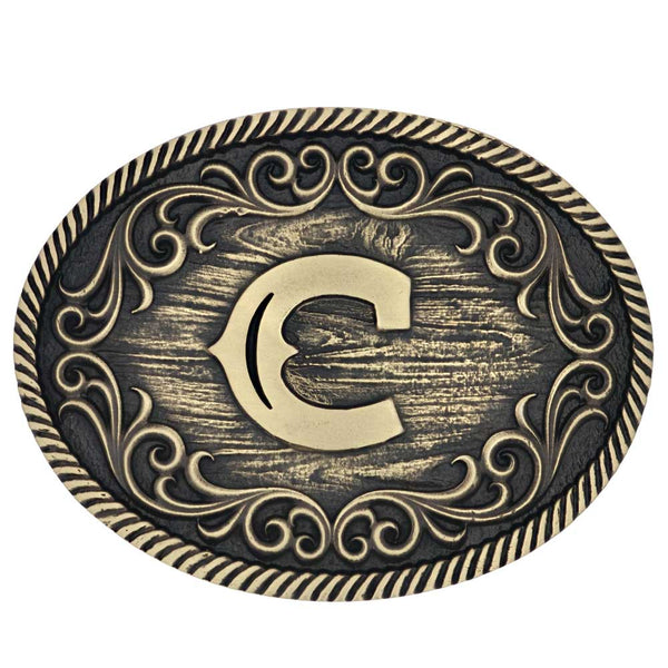 Filigree Initial Attitude Belt Buckle - Broken horn