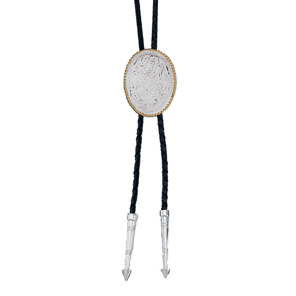 Engraved Silver Bolo Tie - Broken horn