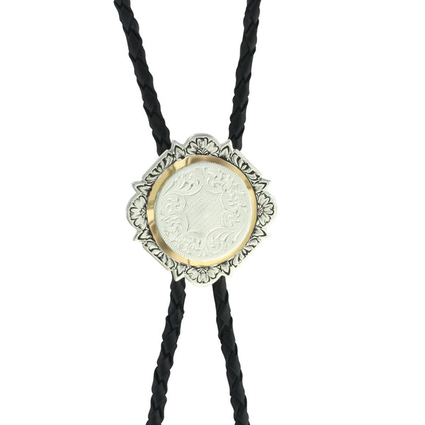 Silver and Gold Engraved Bolo Tie - Broken horn