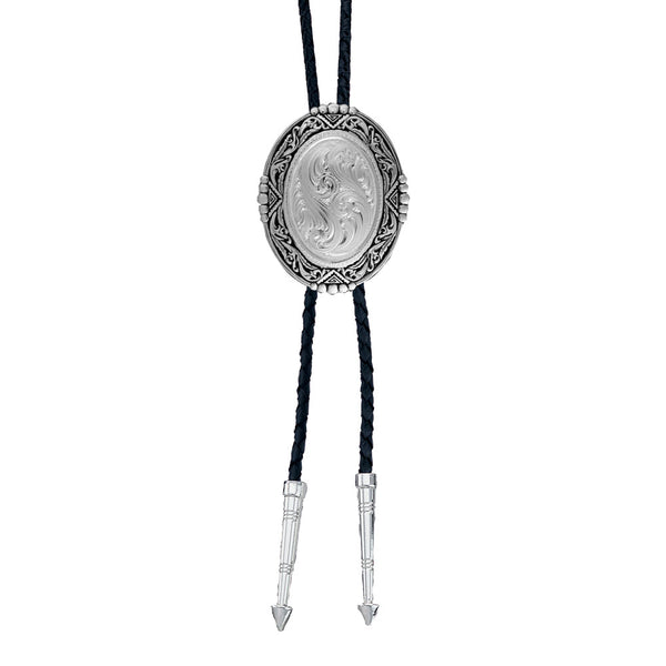 Southwestern Rancher's Bolo Tie in Antiqued Silver - Broken horn