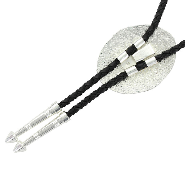 Southwestern Rancher's Bolo Tie in Antiqued Silver - Broken horn