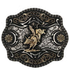A-Blaze Filigree Framed Bull Rider Attitude Belt Buckle - Broken horn