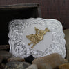 Scalloped Silver Western Belt Buckle with Bull Rider - Broken horn