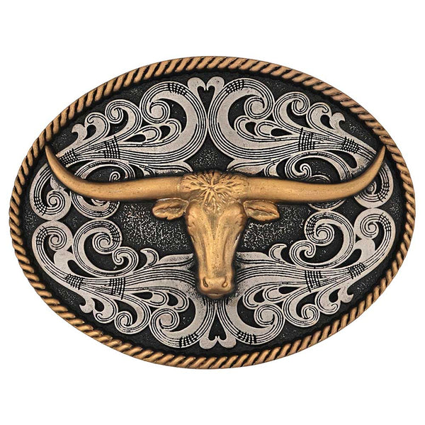Two-Tone Longhorn Attitude Buckle - Broken horn