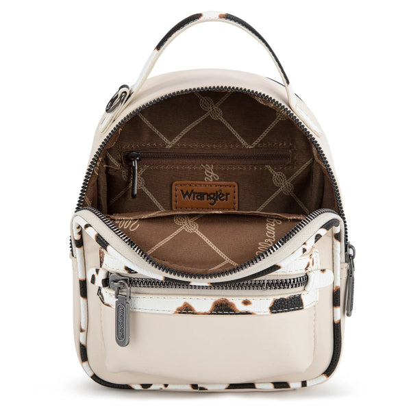 Wrangler Cow Print Mini Backpack W/Coin Pouch - Broken horn