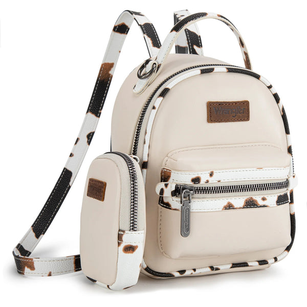 Wrangler Cow Print Mini Backpack W/Coin Pouch - Broken horn