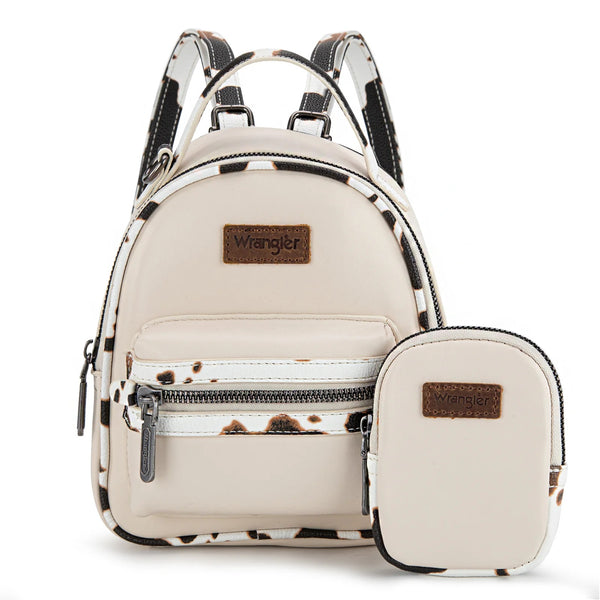 Wrangler Cow Print Mini Backpack W/Coin Pouch - Broken horn