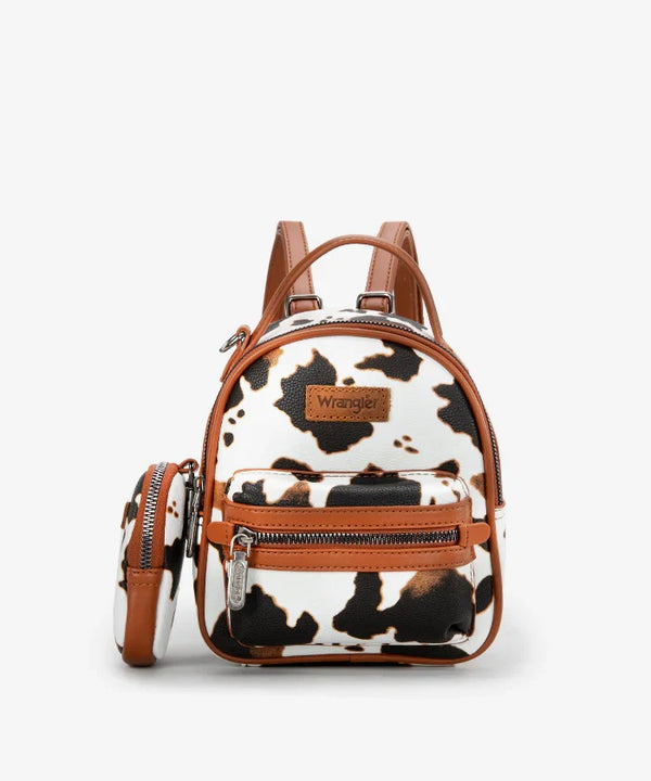 Wrangler Cow Print Mini Backpack W/Coin Pouch - Broken horn