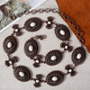 Rustic Couture Etched Silver Oval Stone Centered Concho Link Chain Belt - Broken horn