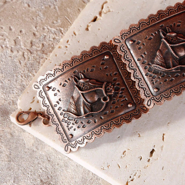 Wrangler Bronze Chain Horse Head Concho Cuff Bracelet - Bronze - Broken horn