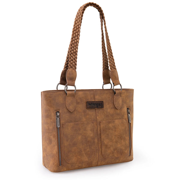 Wrangler Braided Detail Multi Pockets Concealed Carry Tote - Broken horn