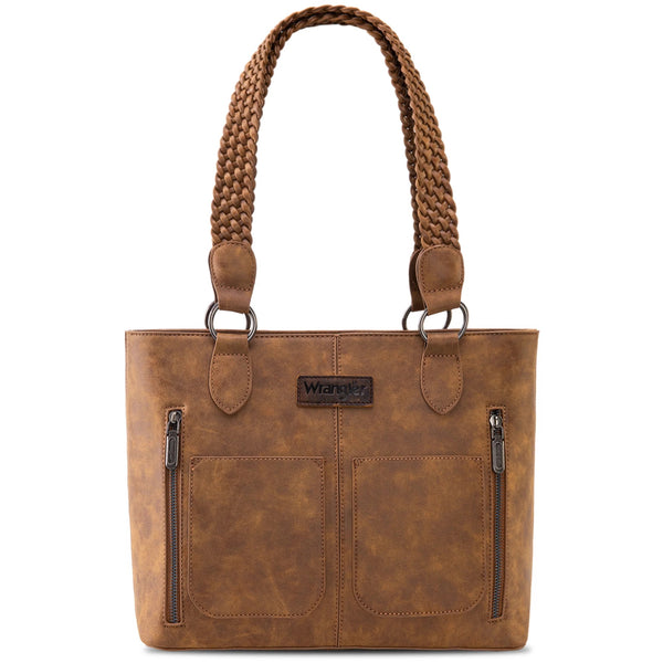 Wrangler Braided Detail Multi Pockets Concealed Carry Tote - Broken horn