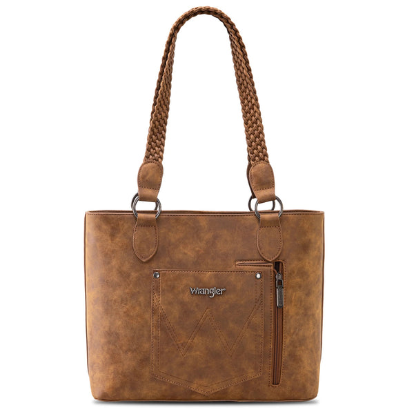 Wrangler Braided Detail Multi Pockets Concealed Carry Tote - Broken horn