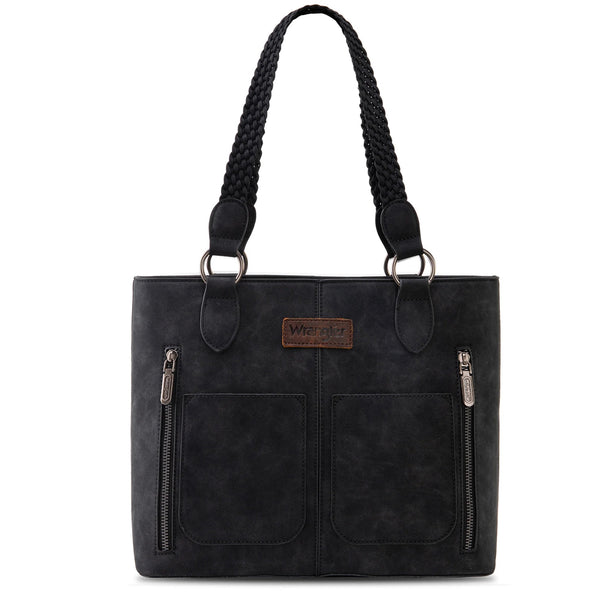 Wrangler Braided Detail Multi Pockets Concealed Carry Tote - Broken horn